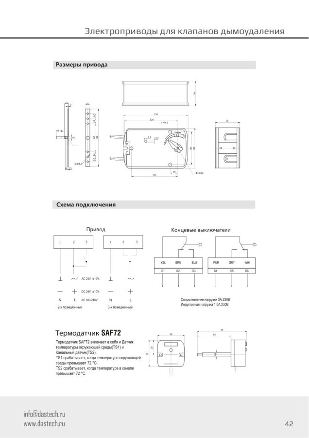 Электропривод Dastech FS-10N220S 10 Н·м, 230 В, для клапанов дымоудаления